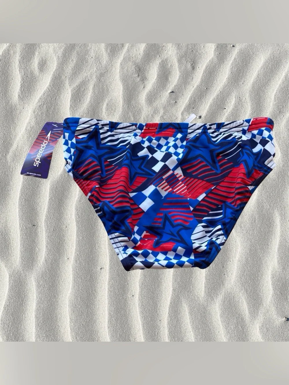 Speedo Overdrive Brief | Size 32 | True Cobalt | Red White Blue Stars NWT